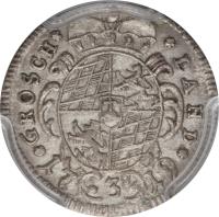 German States coin 3 Kreuzer - Maximilian II Emanuel (1715 - 1724) reverse reverse of 3 Kreuzer - Maximilian II Emanuel (1715 - 1724) coin with KM# 383 from German States. Inscription: *GROSCH* *LAND* 17(3)19