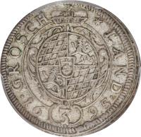 German States coin 3 Kreuzer - Maximilian II Emanuel (1695 - 1698) reverse reverse of 3 Kreuzer - Maximilian II Emanuel (1695 - 1698) coin with KM# 367 from German States. Inscription: GROSCH * LAND · 16(3)95 ·