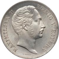 obverse of 2 Thaler / 3 1/2 Gulden - Maximilian II (1849 - 1856) coin with KM# 837 from German States. Inscription: MAXIMILIAN II KÖNIG V. BAYERN C.VOIGT