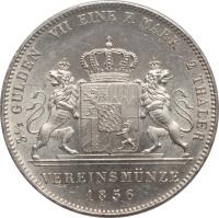 reverse of 2 Thaler / 3 1/2 Gulden - Maximilian II (1849 - 1856) coin with KM# 837 from German States. Inscription: 3½ GULDEN VII EINE F. MARK 2 THALER VEREINSMÜNZE 1856