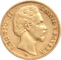 German States coin 10 Mark - Ludwig II (1872 - 1873) obverse obverse of 10 Mark - Ludwig II (1872 - 1873) coin with KM# 892 from German States. Inscription: LUDWIG II KÖNIG V. BAYERN D