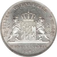 German States coin 2 Thaler / 3 1/2 Gulden - Ludwig I (1842 - 1848) reverse reverse of 2 Thaler / 3 1/2 Gulden - Ludwig I (1842 - 1848) coin with KM# 814 from German States. Inscription: 3½ GULDEN VII EINE F. MARK 2 THALER VEREINSMÜNZE 1843