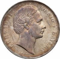 obverse of 1 Vereinsthaler - Ludwig II (1864 - 1866) coin with KM# 869 from German States. Inscription: LUDWIG II KÖNIG V. BAYERN C.VOIGT