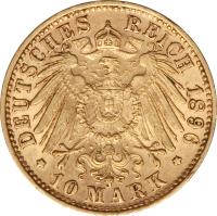 German States coin 10 Mark - Otto (1890 - 1900) reverse reverse of 10 Mark - Otto (1890 - 1900) coin with KM# 911 from German States. Inscription: DEUTSCHES REICH 1896 * 10 MARK *