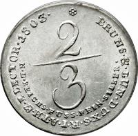 German States coin 2/3 Reichsthaler - George III (1801 - 1805) reverse reverse of 2/3 Reichsthaler - George III (1801 - 1805) coin with KM# 413 from German States.