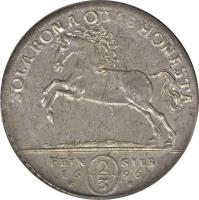 German States coin 2/3 Thaler / 1 Gulden - Ernst August (1693 - 1721) reverse reverse of 2/3 Thaler / 1 Gulden - Ernst August (1693 - 1721) coin with KM# A17 from German States. Inscription: SOLA BONA QUAE HONESTA FEIN / SILB 1696