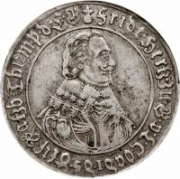 German States coin 1 Thaler - Friderich (1637 - 1643) obverse obverse of 1 Thaler - Friderich (1637 - 1643) coin with KM# 146 from German States. Inscription: FRIDERICH HERTZOG. ZU. BR. UND. LUNEB. THUMPROBST DES ERTZSTIF BREM.