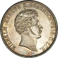 obverse of 2 Thaler - Wilhelm - Reign (1856) coin with KM# 1149 from German States. Inscription: WILHELM HERZOG Z. BRAUNSCHWEIG U. LUN. B