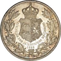 reverse of 2 Thaler - Wilhelm - Reign (1856) coin with KM# 1149 from German States. Inscription: ZUR FEIER DER 25 JAEHRIGEN REGIERUNG 1856