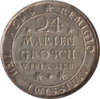 German States coin 24 Mariengroschen - Rudolph August (1685 - 1704) reverse reverse of 24 Mariengroschen - Rudolph August (1685 - 1704) coin with KM# 559 from German States. Inscription: 24 MARIENGROSCHEN V.FEIN.SILB. REMIGIO ALTISSIMI UNI.1700.