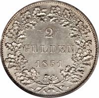 German States coin 2 Gulden (1845 - 1856) reverse reverse of 2 Gulden (1845 - 1856) coin with KM# 333 from German States. Inscription: 2 GULDEN 1846