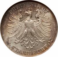 German States coin 1 Gulden (1859 - 1861) obverse obverse of 1 Gulden (1859 - 1861) coin with KM# 358 from German States. Inscription: FREIE STADT FRANKFURT