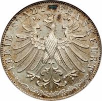 German States coin 2 Gulden - Religious Peace (1855) obverse obverse of 2 Gulden - Religious Peace (1855) coin with KM# 353 from German States. Inscription: FREIE STADT FRANKFURT