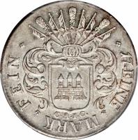 German States coin 32 Schillinge Courant (1809) obverse obverse of 32 Schillinge Courant (1809) coin with KM# 537 from German States. Inscription: 17 EINE MARK FEIN G.A.I.G.