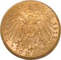 German States coin 10 Mark (1890 - 1913) reverse reverse of 10 Mark (1890 - 1913) coin with KM# 608 from German States. Inscription: DEUTSCHES REICH 1890 * 10 MARK *