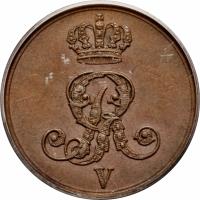 German States coin 1 Pfennig - Georg V (1852) obverse obverse of 1 Pfennig - Georg V (1852) coin with KM# 216 from German States. Inscription: V