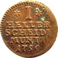 German States coin 1 Heller - Wilhelm VIII (1758 - 1759) reverse reverse of 1 Heller - Wilhelm VIII (1758 - 1759) coin with KM# 458 from German States.