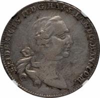 obverse of 2/3 Reichsthaler - Friedrich II (1767) coin with KM# 488 from German States. Inscription: FRIDERICUS II · D · G · HASS · LANDGR · HAN · COM ·