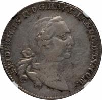 German States coin 2/3 Reichsthaler - Friedrich II (1767) obverse obverse of 2/3 Reichsthaler - Friedrich II (1767) coin with KM# 488 from German States. Inscription: FRIDERICUS II · D · G · HASS · LANDGR · HAN · COM ·