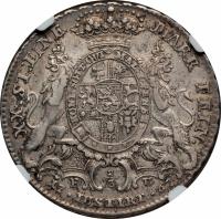 reverse of 2/3 Reichsthaler - Friedrich II (1767) coin with KM# 488 from German States. Inscription: XX. ST: EINE MARK FEIN FU 17. IUSTIRT. 67