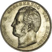 German States coin 2 Thaler / 3 1/2 Gulden - Ludwig II (1844) obverse obverse of 2 Thaler / 3 1/2 Gulden - Ludwig II (1844) coin with KM# 320 from German States. Inscription: LUDWIG II GROSHERZOG VON HESSEN