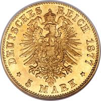German States coin 5 Mark - Ludwig IV (1877) reverse reverse of 5 Mark - Ludwig IV (1877) coin with KM# 357 from German States.