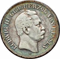 obverse of 2 Mark - Ludwig III (1876 - 1877) coin with KM# 355 from German States. Inscription: LUDWIG III GROSHERZOG VON HESSEN H