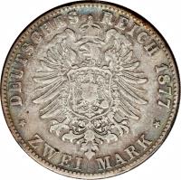 German States coin 2 Mark - Ludwig III (1876 - 1877) reverse reverse of 2 Mark - Ludwig III (1876 - 1877) coin with KM# 355 from German States. Inscription: DEUTSCHES REICH 1876 ZWEI MARK