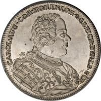 German States coin 1 Thaler - Karl August - Death of Friedrich Eberhard (1737) obverse obverse of 1 Thaler - Karl August - Death of Friedrich Eberhard (1737) coin with KM# 5 from German States. Inscription: CAROL · AUG · COM · HOHENLOH · &GLEICH · DYN · LB:&CR ·