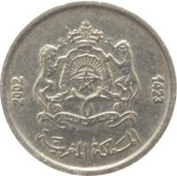 Morocco coin 1/2 Dirham - Mohammed VI - Telecommunications (2002) obverse obverse of 1/2 Dirham - Mohammed VI - Telecommunications (2002) coin with Y# 116 from Morocco. Inscription: 1423 - 2002 المملكة المغربية