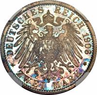German States coin 2 Mark - Leopold IV (1906) reverse reverse of 2 Mark - Leopold IV (1906) coin with KM# 270 from German States. Inscription: DEUTSCHES REICH 1906 * ZWEI MARK *