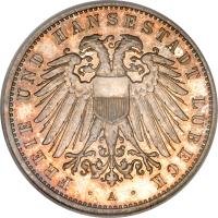 German States coin 2 Mark (1904 - 1912) obverse obverse of 2 Mark (1904 - 1912) coin with KM# 212 from German States. Inscription: FREIE UND HANSESTADT LÜBECK · A ·