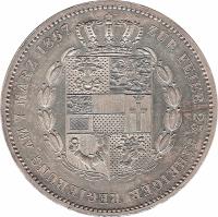 German States coin 1 Vereinsthaler - Friedrich II - Reign (1867) reverse reverse of 1 Vereinsthaler - Friedrich II - Reign (1867) coin with KM# A311 from German States. Inscription: ZUR FEIER 25 JÄHRIGER REGIERUNG AM 7 MÄRZ 1867