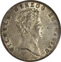 obverse of 1 Thaler - Wilhelm (1831 - 1837) coin with KM# 54 from German States. Inscription: WILHELM HERZOG ZU NASSAU