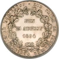 reverse of 1 Thaler - Adolph - 25th Anniversary of the Reign of Adolph (1864) coin with KM# 80 from German States. Inscription: · ZUR FEIER 25 JAEHRIGER SEGENSREICHER REGIERUNG DEN 21 AUGUST 1864