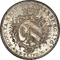 German States coin 1 Conventionsthaler - Joseph II (1767 - 1776) reverse reverse of 1 Conventionsthaler - Joseph II (1767 - 1776) coin with KM# 359 from German States. Inscription: MONETA REIPVBL NORIMBERG 1767 X E FEINE M