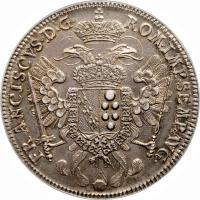 German States coin 1 Conventionsthaler - Franz (1763) obverse obverse of 1 Conventionsthaler - Franz (1763) coin with KM# 339 from German States. Inscription: FRANCISCUS D.G.ROM.IMP.SEMP.AUG.