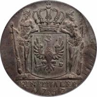 German States coin 1 Reichsthaler - Friedrich Wilhelm II (1790 - 1797) reverse reverse of 1 Reichsthaler - Friedrich Wilhelm II (1790 - 1797) coin with KM# 360 from German States. Inscription: EIN THALER 1797 A