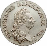 obverse of 1 Reichsthaler - Friedrich II - Mintmark between dots (1786) coin with KM# 347 from German States. Inscription: FRIDERICUS BORUSSORUM REX.