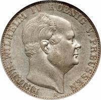 obverse of 1 Vereinsthaler - Friedrich Wilhelm IV - Mining Thaler (1857 - 1860) coin with KM# 472 from German States. Inscription: FRIEDR.WILHELM IV KOENIG V. PREUSSEN A