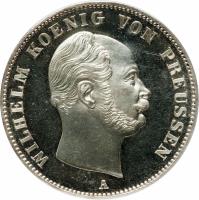 German States coin 1 Vereinsthaler - Wilhelm (1861 - 1863) obverse obverse of 1 Vereinsthaler - Wilhelm (1861 - 1863) coin with KM# 489 from German States. Inscription: WILHELM KOENIG VON PREUSSEN A