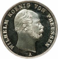 obverse of 1 Vereinsthaler - Wilhelm (1861 - 1863) coin with KM# 489 from German States. Inscription: WILHELM KOENIG VON PREUSSEN A