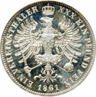 reverse of 1 Vereinsthaler - Wilhelm (1861 - 1863) coin with KM# 489 from German States. Inscription: EIN VEREINSTHALER XXX EIN PFUND FEIN 1861