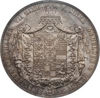 German States coin 2 Thaler / 3 1/2 Gulden - Friedrich Wilhelm IV (1853 - 1856) reverse reverse of 2 Thaler / 3 1/2 Gulden - Friedrich Wilhelm IV (1853 - 1856) coin with KM# 467 from German States. Inscription: 2 THALER VII EINE F. MARK 3½ GULDEN VEREINS 18 53 MUNZE