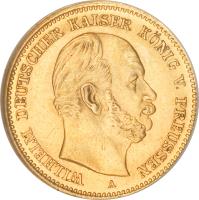 obverse of 5 Mark - Wilhelm I (1877 - 1878) coin with KM# 507 from German States. Inscription: WILHELM DEUTSCHER KAISER KÖNIG V. PREUSSEN A