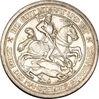 German States coin 3 Mark - Wilhelm II - Passing of Mansfeld (1915) obverse obverse of 3 Mark - Wilhelm II - Passing of Mansfeld (1915) coin with KM# 539 from German States. Inscription: BEI GOT IST RAT UND TAT SEGEN DES MANSFELDER BERGBAUES A