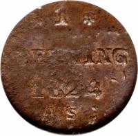 German States coin 1 Pfenning (1815 - 1824) reverse reverse of 1 Pfenning (1815 - 1824) coin with KM# 130 from German States.