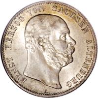 German States coin 2 Mark - Ernst I - 75th Anniversary of Ernst I (1901) obverse obverse of 2 Mark - Ernst I - 75th Anniversary of Ernst I (1901) coin with KM# 36 from German States. Inscription: ERNST HERZOG VON SACHSEN ALTENBURG A