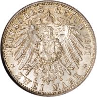 German States coin 2 Mark - Ernst I - 75th Anniversary of Ernst I (1901) reverse reverse of 2 Mark - Ernst I - 75th Anniversary of Ernst I (1901) coin with KM# 36 from German States. Inscription: DEUTSCHES REICH 1901 * FÜNF MARK *