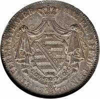 German States coin 1 Vereinsthaler - Ernst II (1862 - 1870) reverse reverse of 1 Vereinsthaler - Ernst II (1862 - 1870) coin with KM# 130 from German States. Inscription: EIN VEREINSTHALER XXX EIN PFUND FEIN 1862